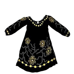 KRISTA LEE black embroidered floral lightweight flowy dress with sleeves